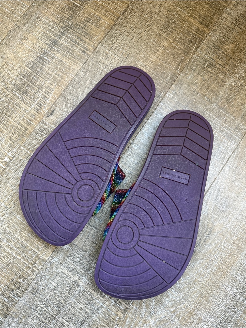 Marc Jacobs Purple Glitter Rainbow Strap Slide Sandals Size 7.5 - Picture 5 of 5
